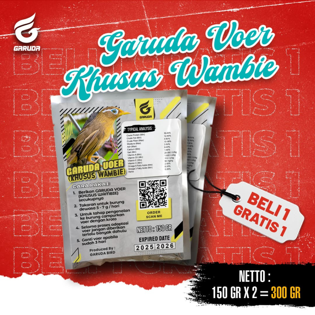BELI 1 GRATIS 1 VOER BURUNG WAMBIE | VOER HARIAN | VOER NUTRISI KOMPLIT | GARUDA VOER HARIAN KHUSUS 