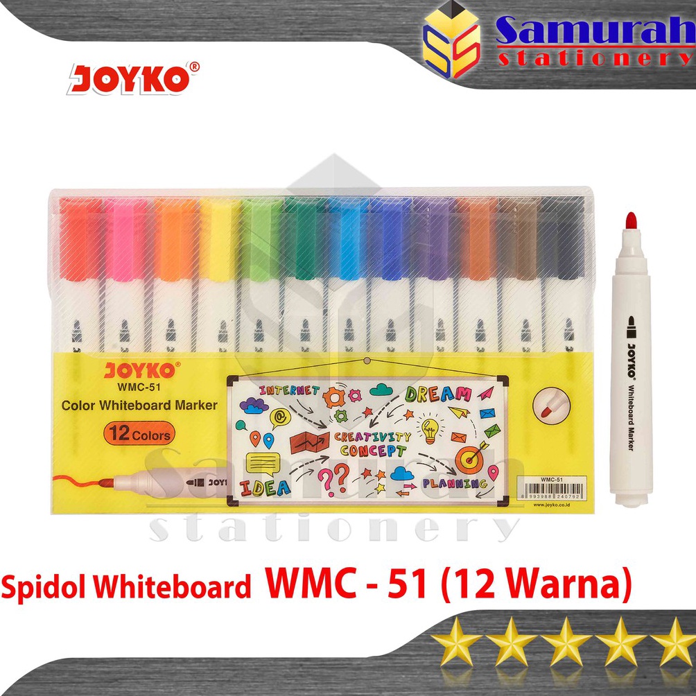 

KODE M35W Spidol Whiteboard Marker Joyko WMC 51 isi 12 Warna Spidol Set Bisa Hapus 12W Papan Tulis WMC51