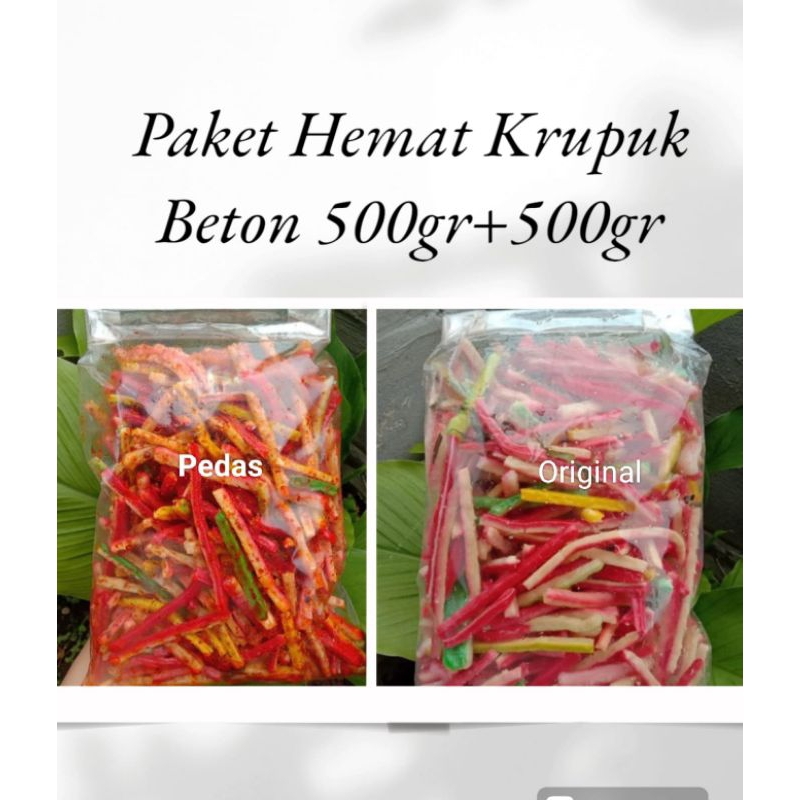 

Paket Hemat Krupuk Beton Pedas Daun Jeruk 500gr + 500gr