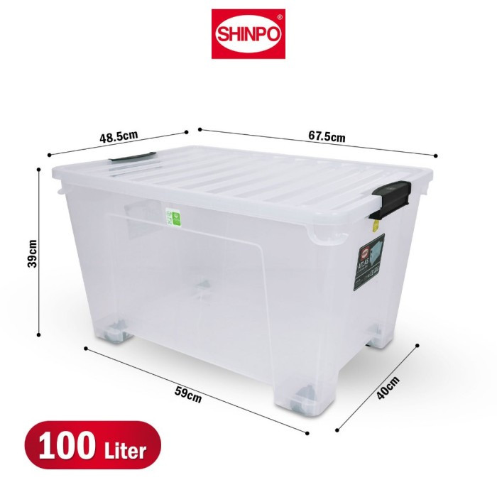 SIP 102 Box Container Bening CB 100 Liter Shinpo Transparan Kontainer Penyimpanan Rak Susun Barang
