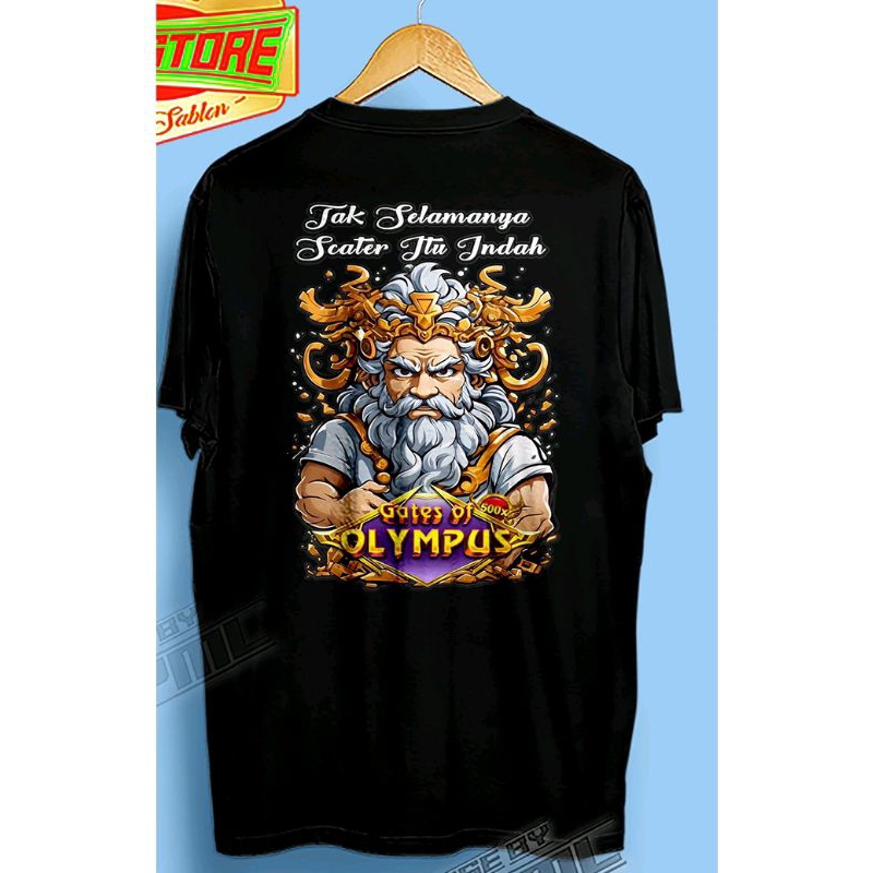 Kaos Slot Zeus Pragmatic Scatter Bahan Premium Sablon Depan Belakang