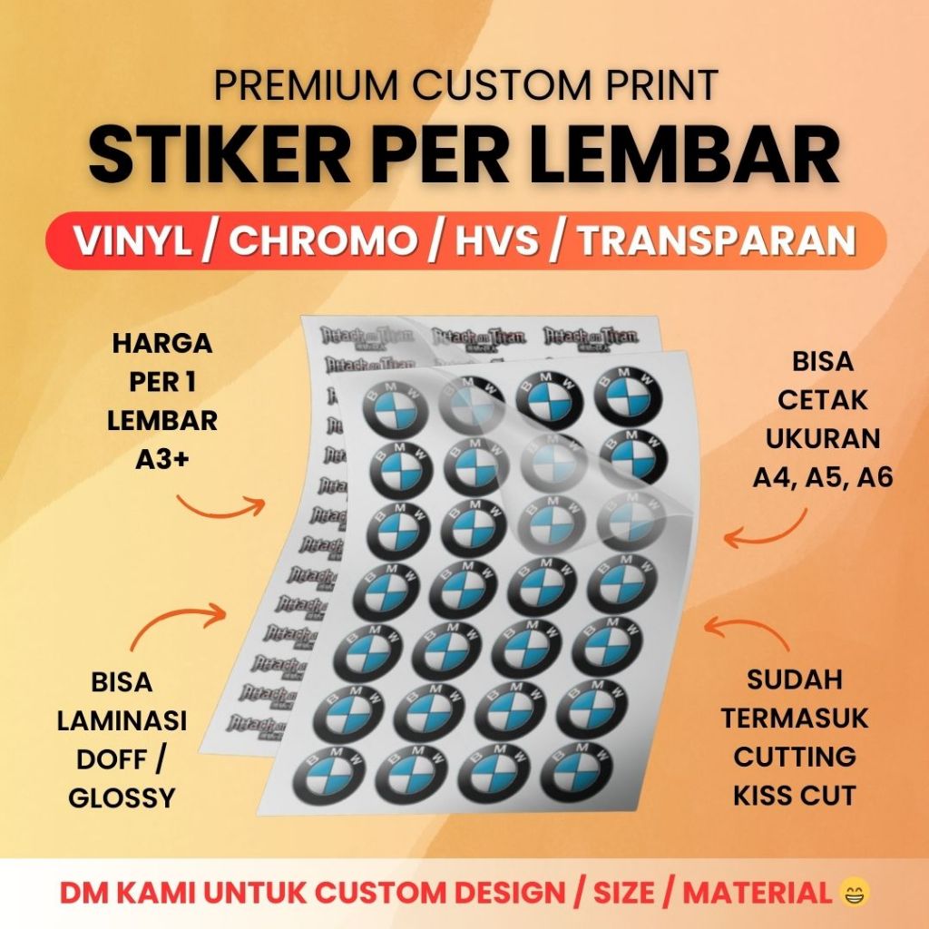 [PER A3+] Cetak Sticker Vinyl Chromo HVS Transparan per Lembar A3+ | Custom Label | Cutting Kiss Cut