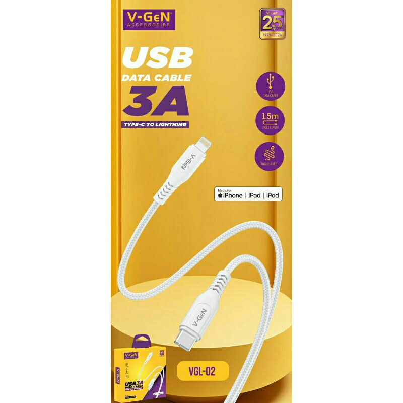 Kabel Data Charger V-Gen For Iphone Ipad Ipod USB Type C To Lightning Original Vgen / USB Cable Data