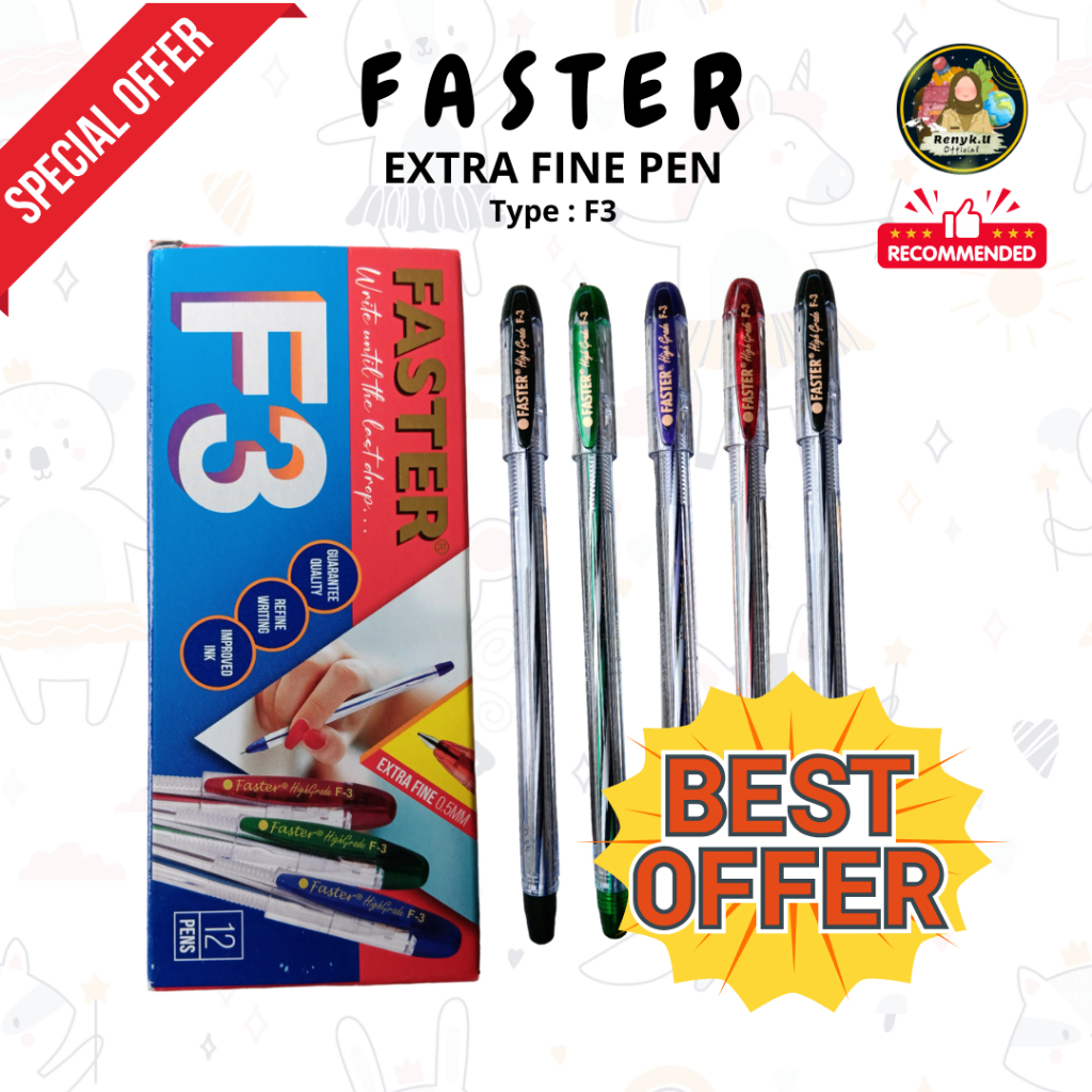 

FASTER Pulpen Tinta Hitam 0.5 mm [ 1 Pack isi 12 ] [ 1 Pack isi 6 ]