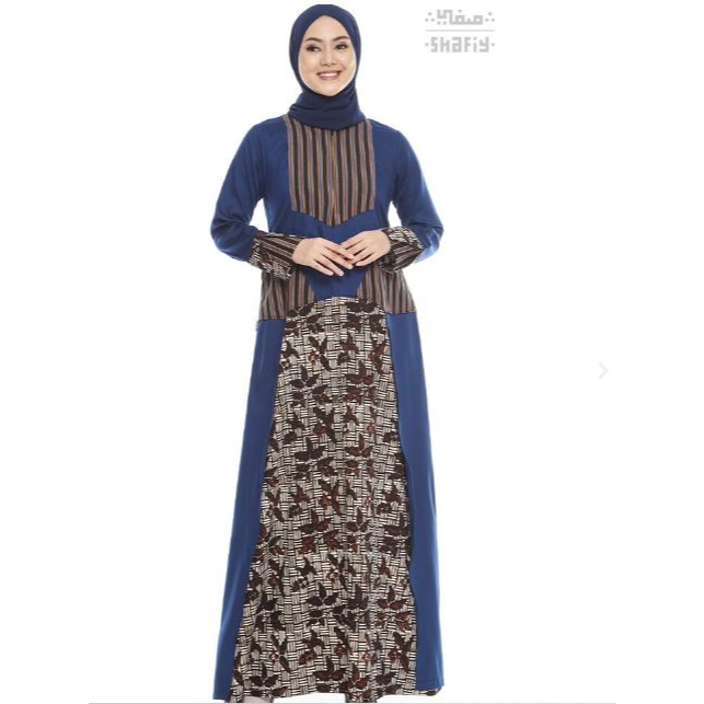 Nara Gamis Batik Shafiy Original Modern Etnik Jumbo Kombinasi Polos Tenun Lurik Dress Wanita Muslimah Dewasa Kekinian Cantik Kondangan Blouse Batik Wanita Muslim Syari Premium Terbaru Dress Tradisional