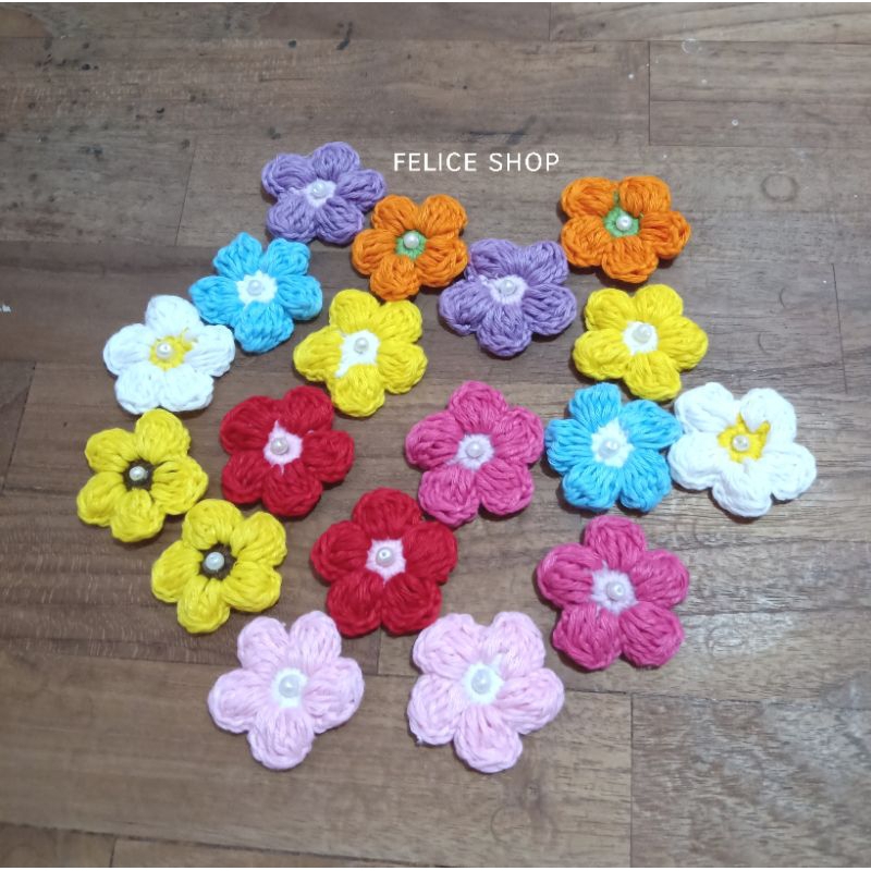 aplikasi bunga rajut // bunga rajut // hiasan bunga //aksesoris rajut