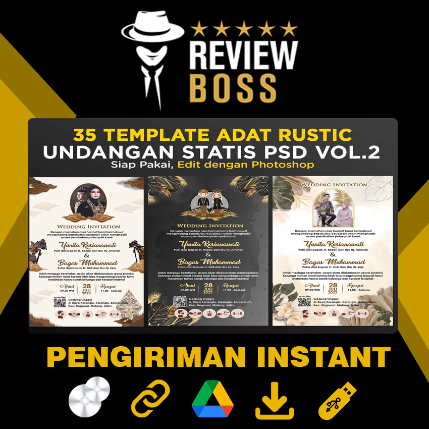 TEMPLATE UNDANGAN DIGITAL PERNIKAHAN WEDDING INVIVATION STATIS TEMA ADAT KEKINIAN RUSTIC AESTHETIC F