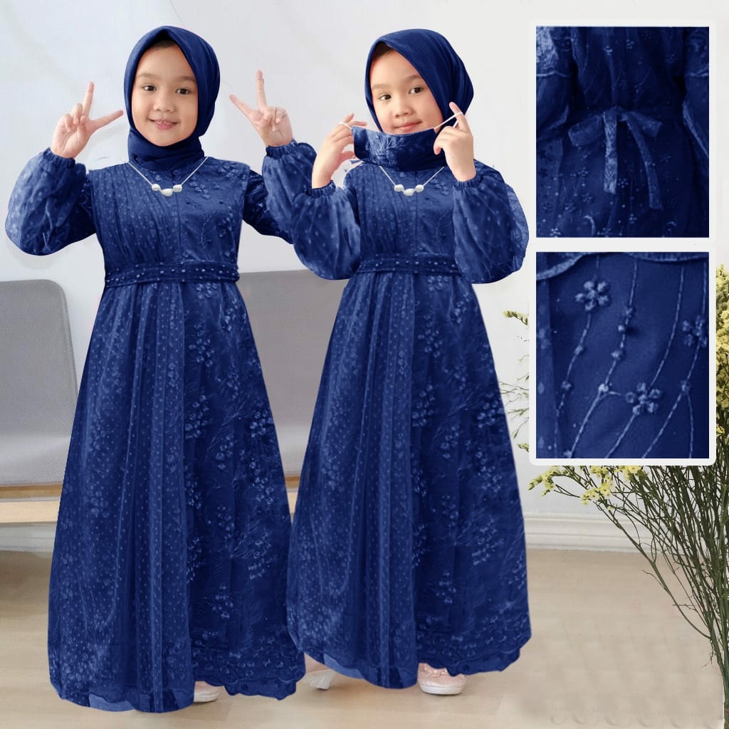 Gamis anak perempuan muslim model terbaru gaun pesta anak maxi adila kid Dress Kombinasi Mutiara Pan