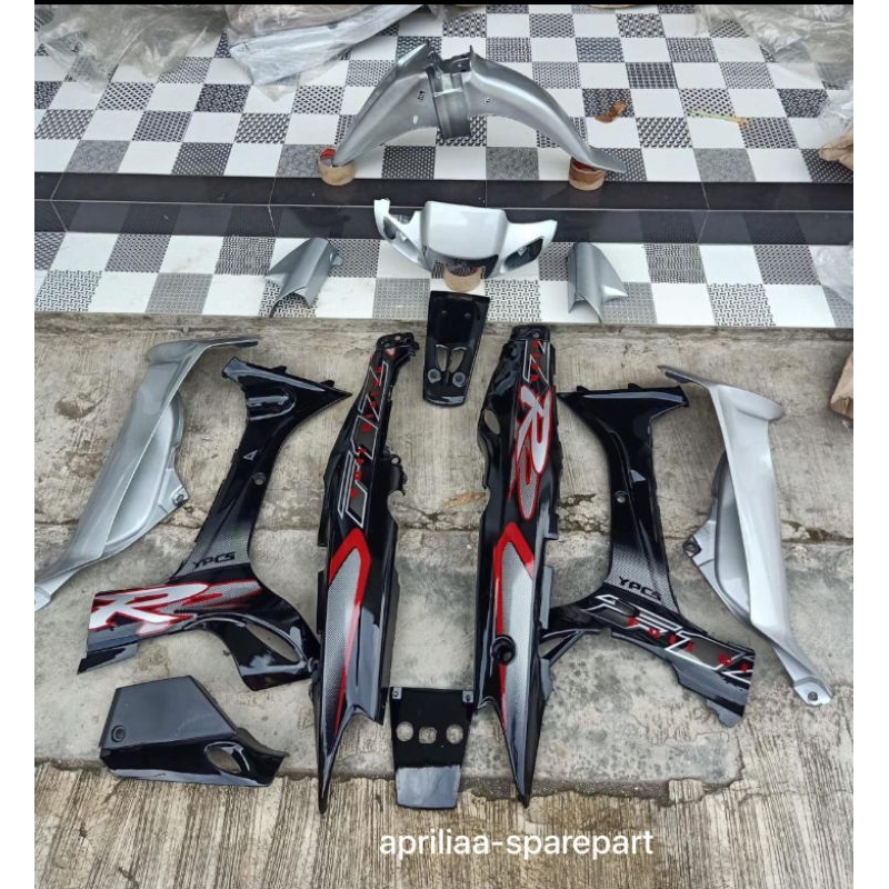 COVER BODY FIZ R SPORT HITAM ABU FULL SET HALUS SET STIKER