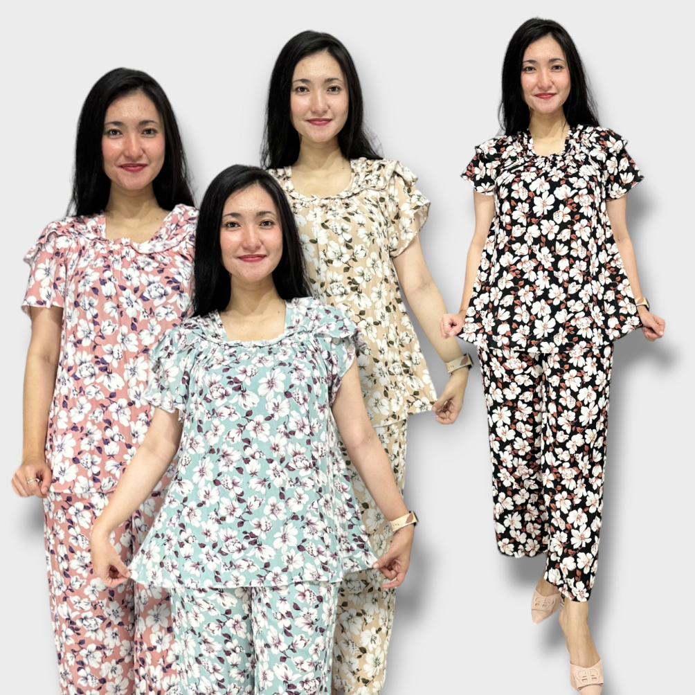 Set Wanita Fuji Rayon Motif Bunga Celana Kulot