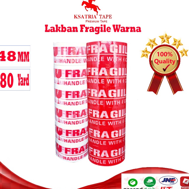 

KODE F5B3 TERMURAH Lakban OPP Tape Lakban Fragile Merah Putih Dunia Packing 8 Yard 1 Slop