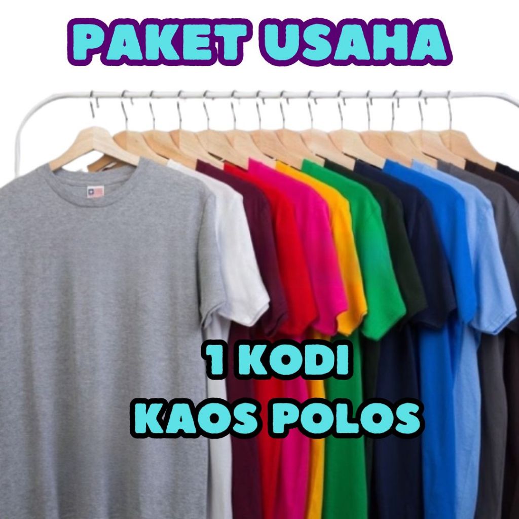 Paket Usaha 1 Kodi Kaos Polos Cowok Cewek Polyester Soft Murah Hemat
