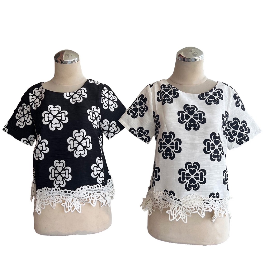 [SALE] Top Kaos Motif Bunga Brokat Import | Atasan Wanita Flowers
