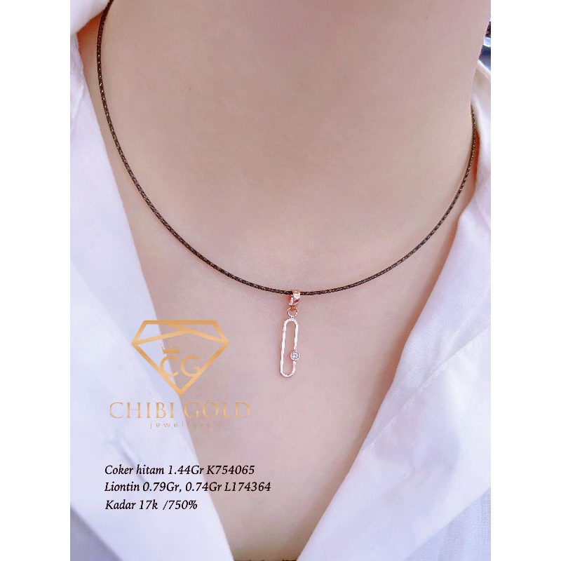 CHIBIGOLD - kalung choker black gold dan liontin paper klip 750% 17K K754065