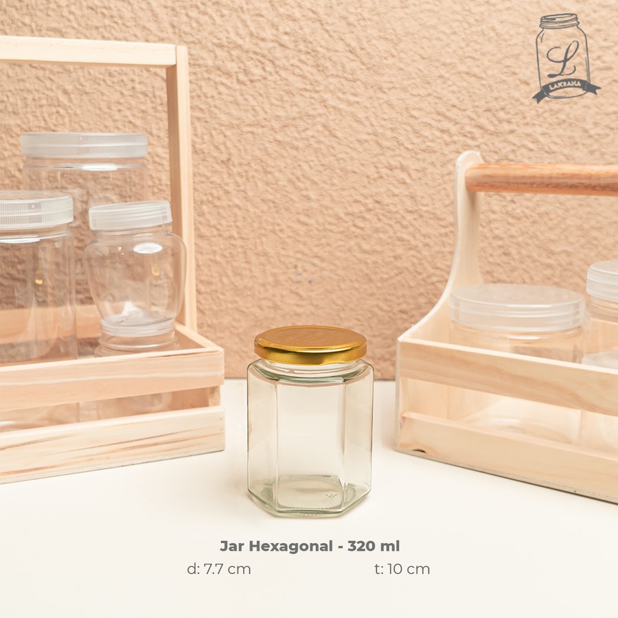 105 PCS | 1 BAL Jar Hexagonal - 320 ml / jar kaca 320ml bumbu sambal bawang segienam
