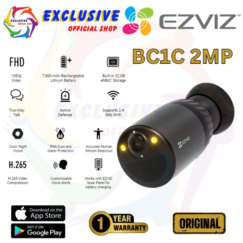 EZVIZ BC1C 2MP Smart Home Wifi IP Camera CCTV Outdoor 1080p Battery eLife