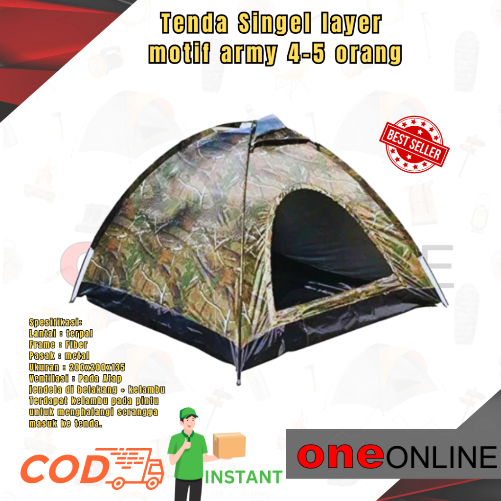 Tenda camping terpal kapasitas 4-5 orang - Tenda camuflase - Tenda army - tenda kemping terpal