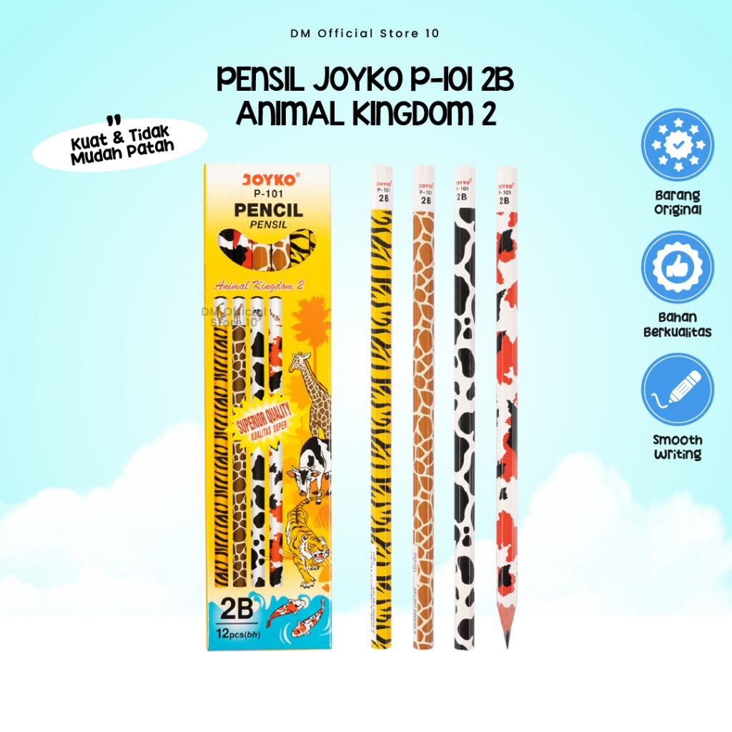 

Joyko Pensil 2B P-101 Animal Kingdom Motif Smooth Writing With Hexagonal Grip (1 Box isi 12 pcs) Original