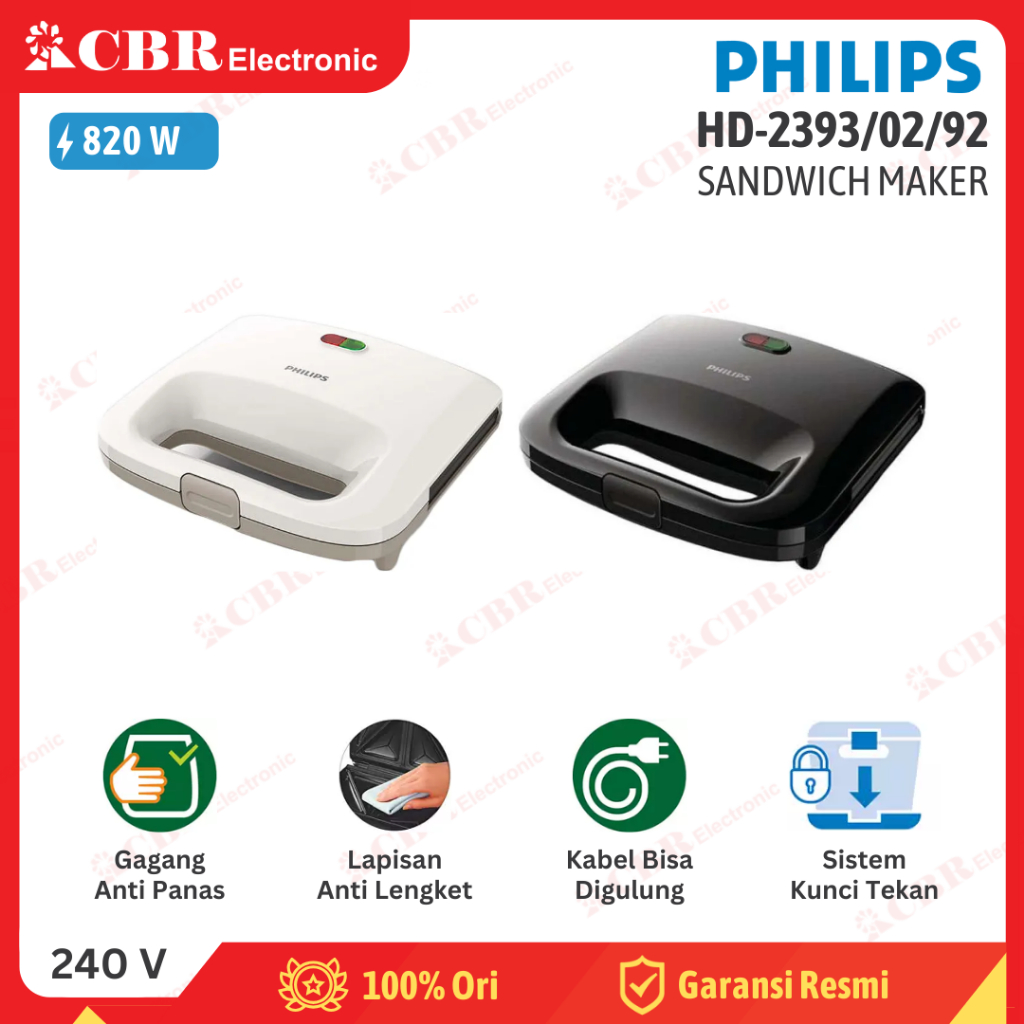 Sandwich Maker Philips HD2393|02|92 - Pembuat Sandwich Cepat dan Mudah