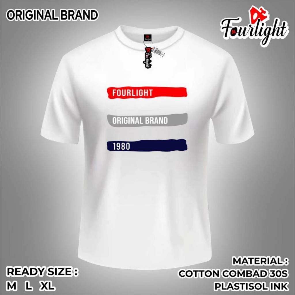 Kaos putih  t-shirt pria wanita original fourlight bahan tebal terlaris