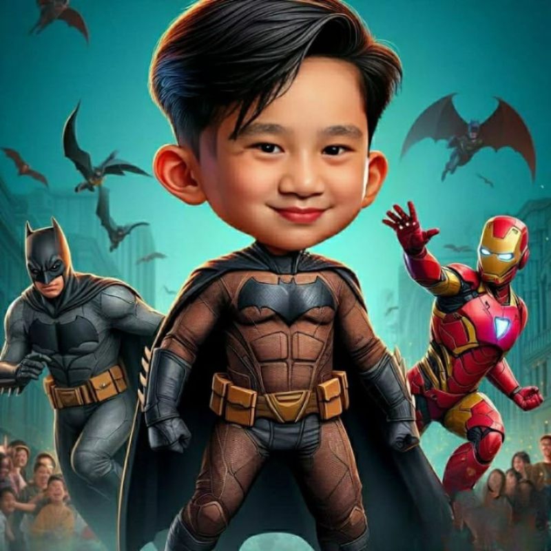 Edit foto karikatur wajah anak superhero lucu dll