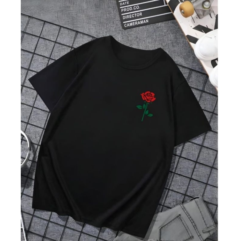 Kaos PendeK  Wanita Pria Kaos Motif  Bunga Mawar Cod