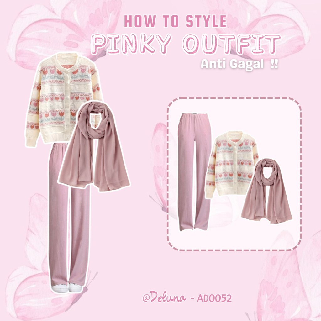 One Set Korean Style 3 in 1 Hijaber Pinky Girls Outfit Simple dan Elegan Nongki Casual Daily Wear Ce