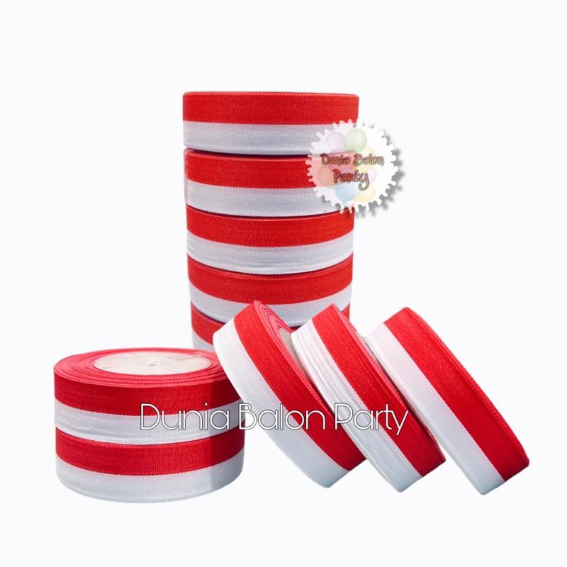 

[ 10 ROLL ] Pita Satin Merah Putih 1 Inch / Pita Merah Putih 2,5 Cm