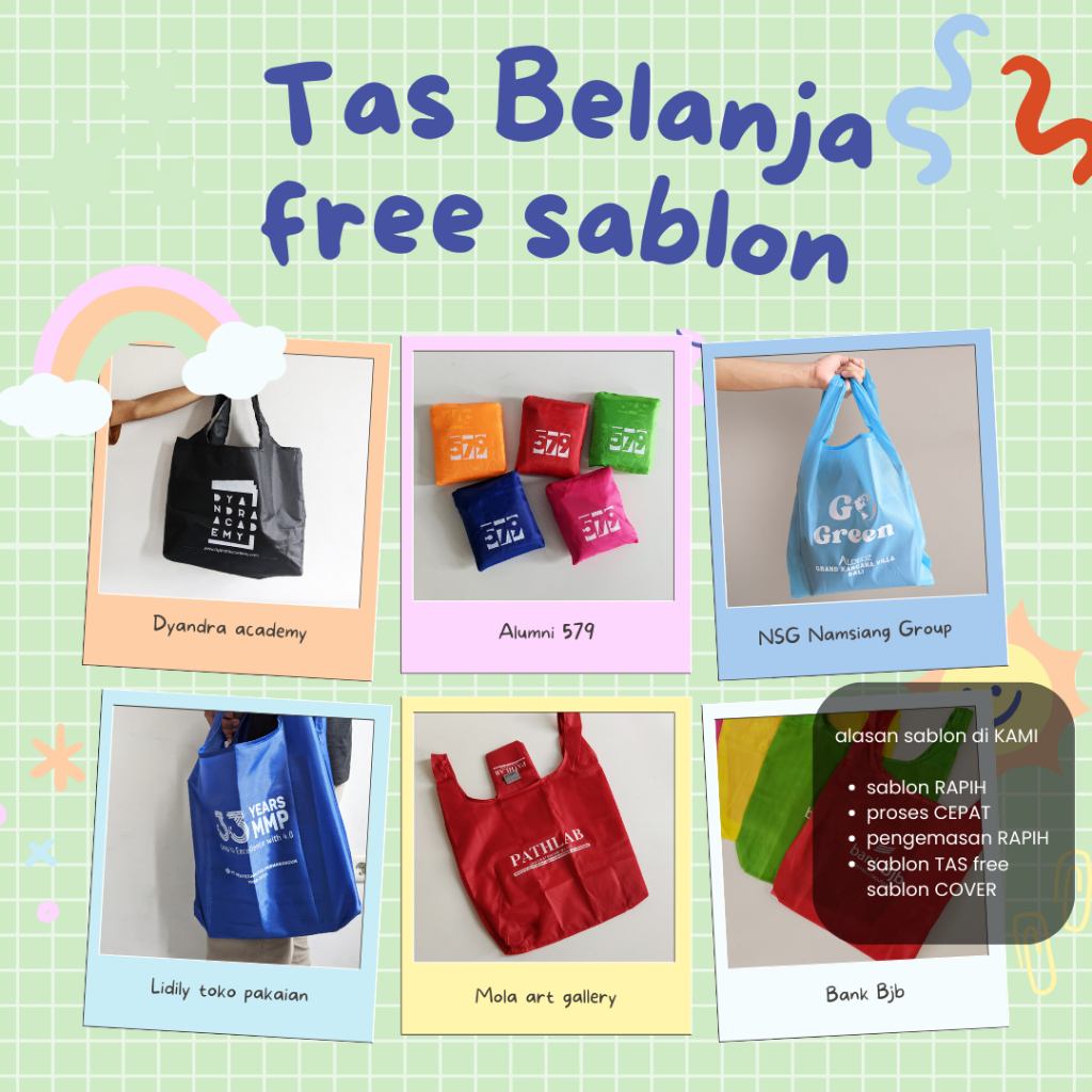 Tas Supermarket Tas Belanja Lipat Sablon Tas Baggu Tas belanja jinjing modis lipat ( bisa CUSTOM SAB