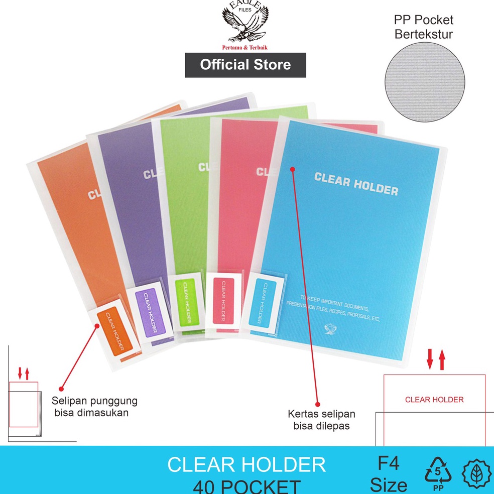 

KODE W98D Clear Holder Dokument Keeper Display Book Document Keeper Warna Neon EAGLE F4FC 4 Pocket