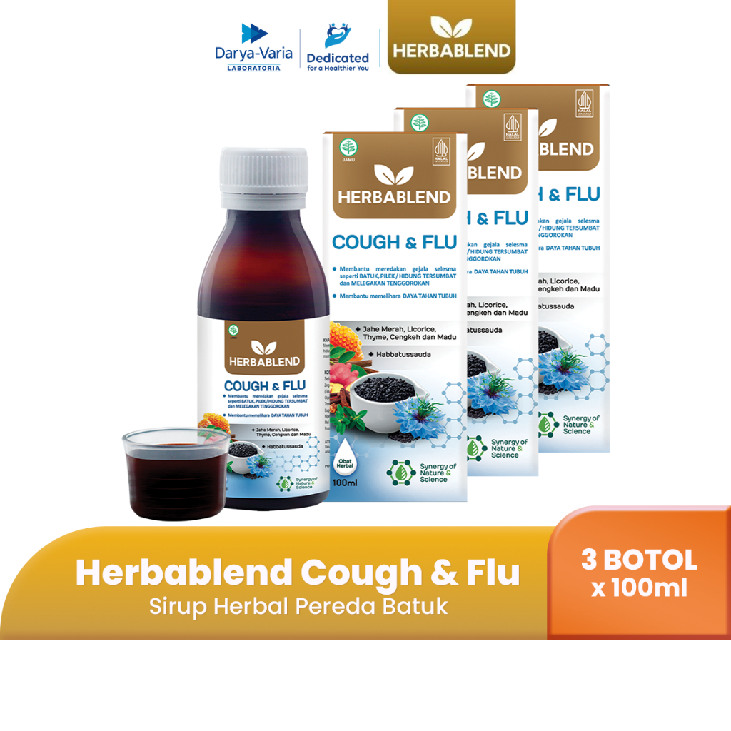 Herbablend Cough & Flu (3 botol x 100 ml) Suplemen Kesehatan Habbatussauda | obat batuk herbal | oba