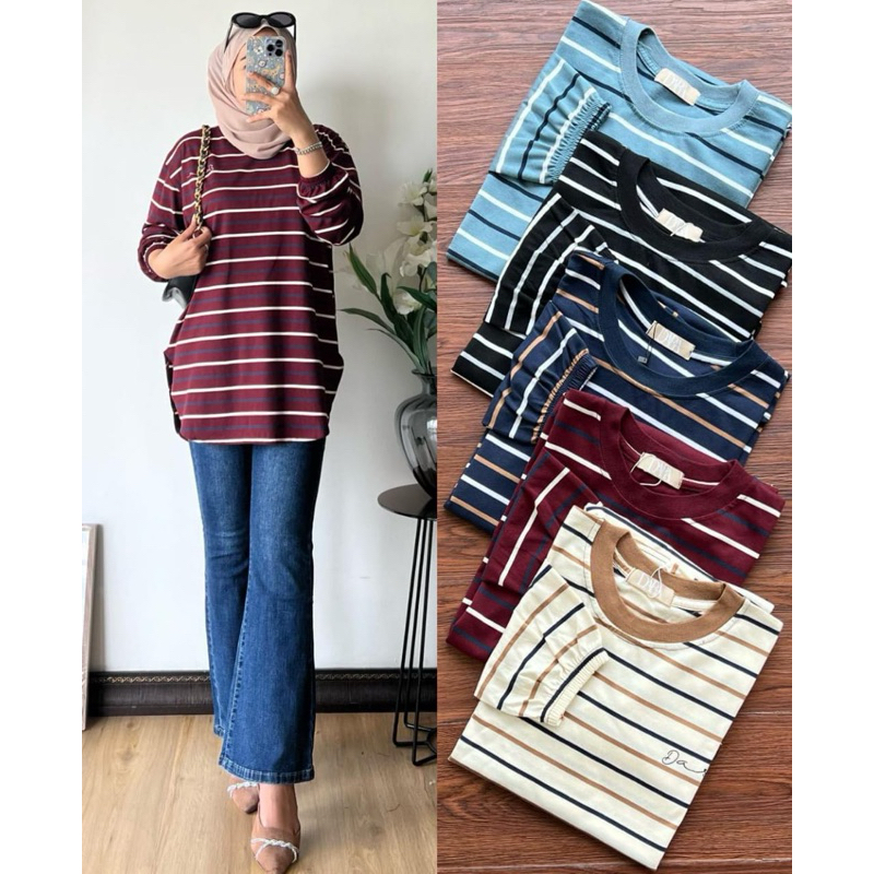 KAOS STRIPE NEW LENGAN KARET ORIGINAL DARA