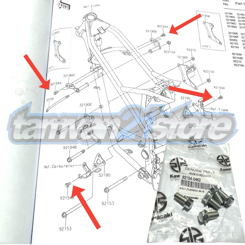 BAUT BREKET DUDUKAN MESIN RANGKA BAUT SELANG REM DEPAN KLX 150 ORIGINAL
