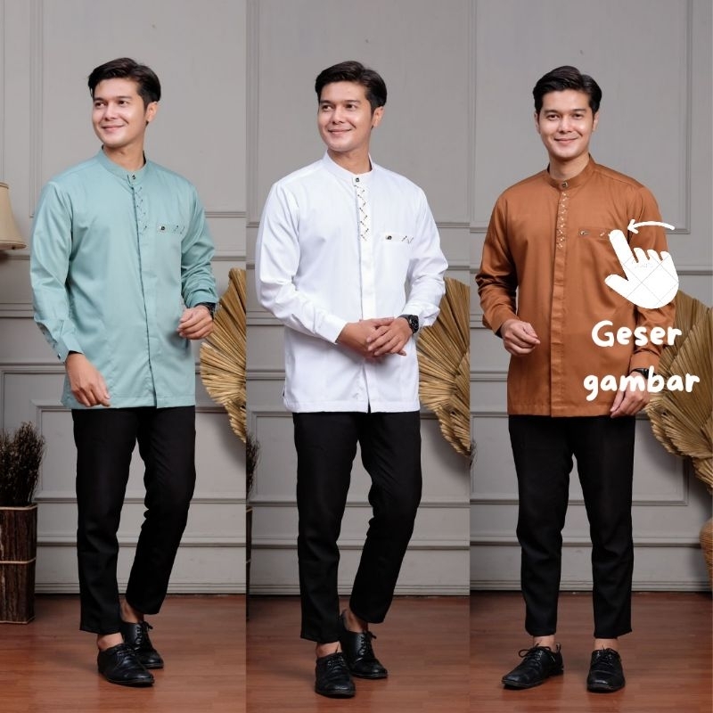 original baju koko kemko hamzah lengan panjang bahan toyobo fodu bordir bin hasyim muslim seragam