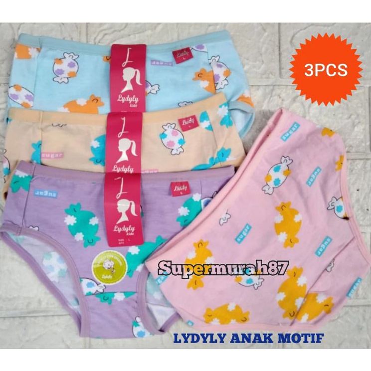 Grosir Untung   3PCS  CD Anak LYDYLY MOTIF  Celana Dalam anak LYDYLY  CD anak cewek
