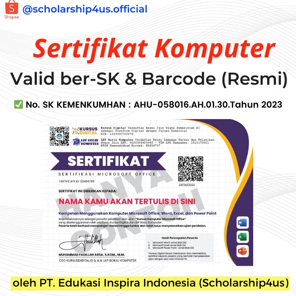 

KODE S15Z SERTIFIKAT KOMPUTER RESMI LEGAL BERBARCODE