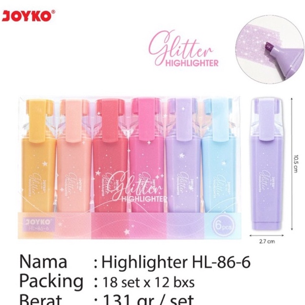 

KODE O84V 1 set isi 6 warna Highlighter Color Glitter Set JOYKO Penanda Warna Warni Gliter harga 1 set Stabilo Kilap Warna HL866 HL86