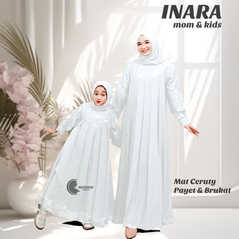 INARA Set Gamis Anak Putih Polos 1-10 Tahun Bahan Ceruti Baby doll Gamis Brukat Anak Kondangan