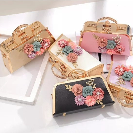 ukl Tas Pesta Cantik Mewah Tali Rantai Flower Fabric Tas Pesta Import Mewah Kondangan Murah Elegan