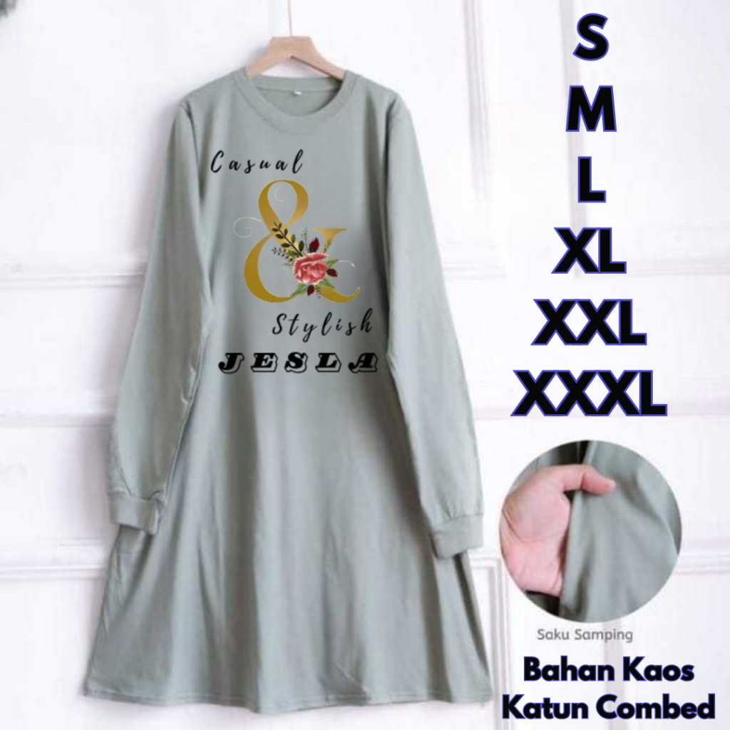Baju Tunik Wanita Jumbo And Tunik BO Size S M L XL XXL XXXL Bahan Kaos Katun Combed Aplikasi Sablon 