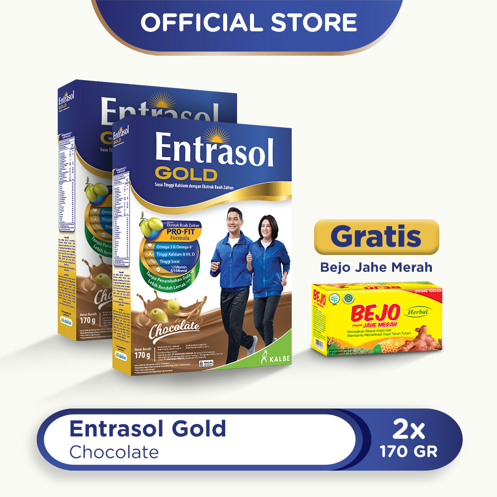 

Buy 2 Entrasol Gold Chocolate 170g Free Bejo Jahe Merah