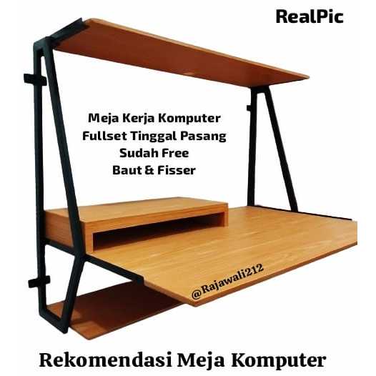 Meja kerja komputer Tempel Dinding Fullset Lengkap Meja Komputer Dengan Brecket Rak Meja Besi