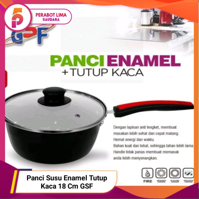 Panci Susu Enamel Dan Tutup Kaca 18 Cm 4018 GSF/ Panci Susu Enamel Anti Lengket/ Panci Serbaguna