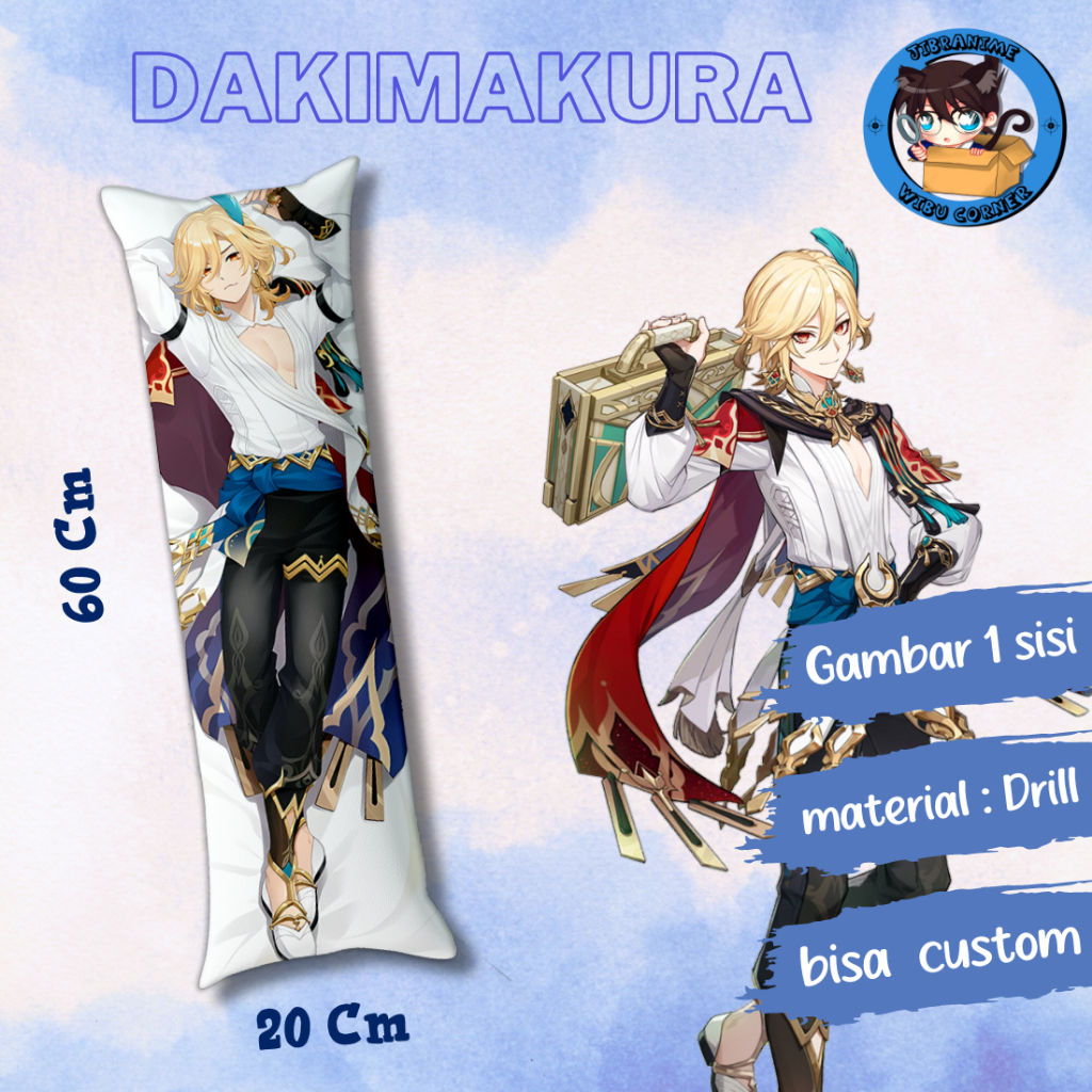 dakimakura / guling  ANIME Kaveh GENSHIN IMPACT / ukuran 20x60cm / sudah termasuk isi / bisa custom