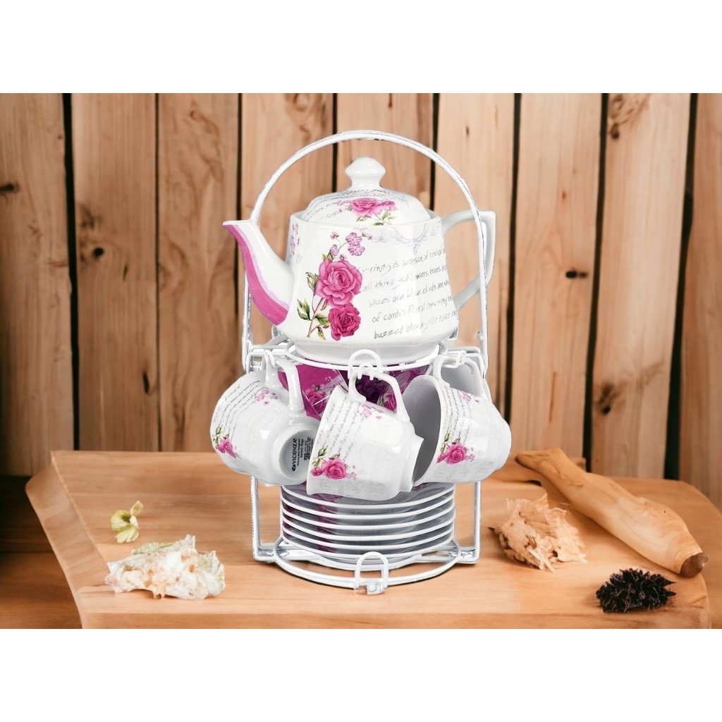 Vicenza Tea Set - Perangkat Cangkir Minum Teh CC78 Pink Eternity Elegan 15 Pcs