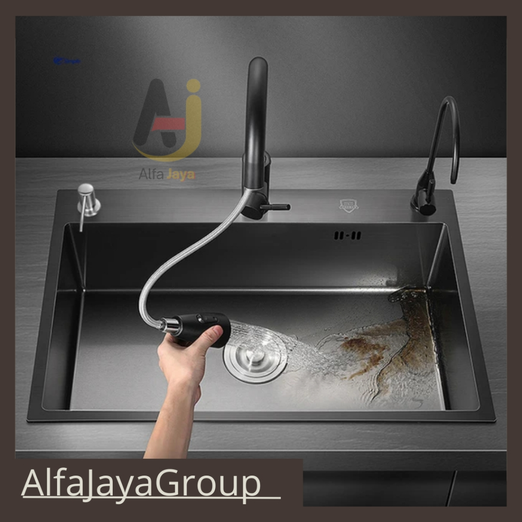 (LENGKAP) Sink Premium Wastafel Dapur Ukuran 60X45 Cm Stainless Hitam Merk Muya