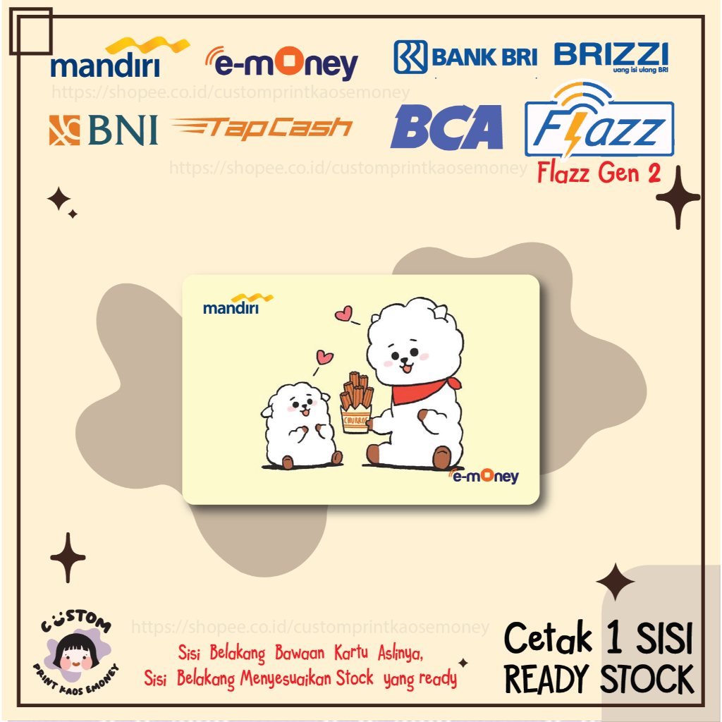 KARTU EMONEY ETOLL KPOP BT21 RJ ALPACA CUTE JIN BTS E MONEY ETOLL MANDIRI FLAZZ BCA GEN 2 BNI TAPCAS