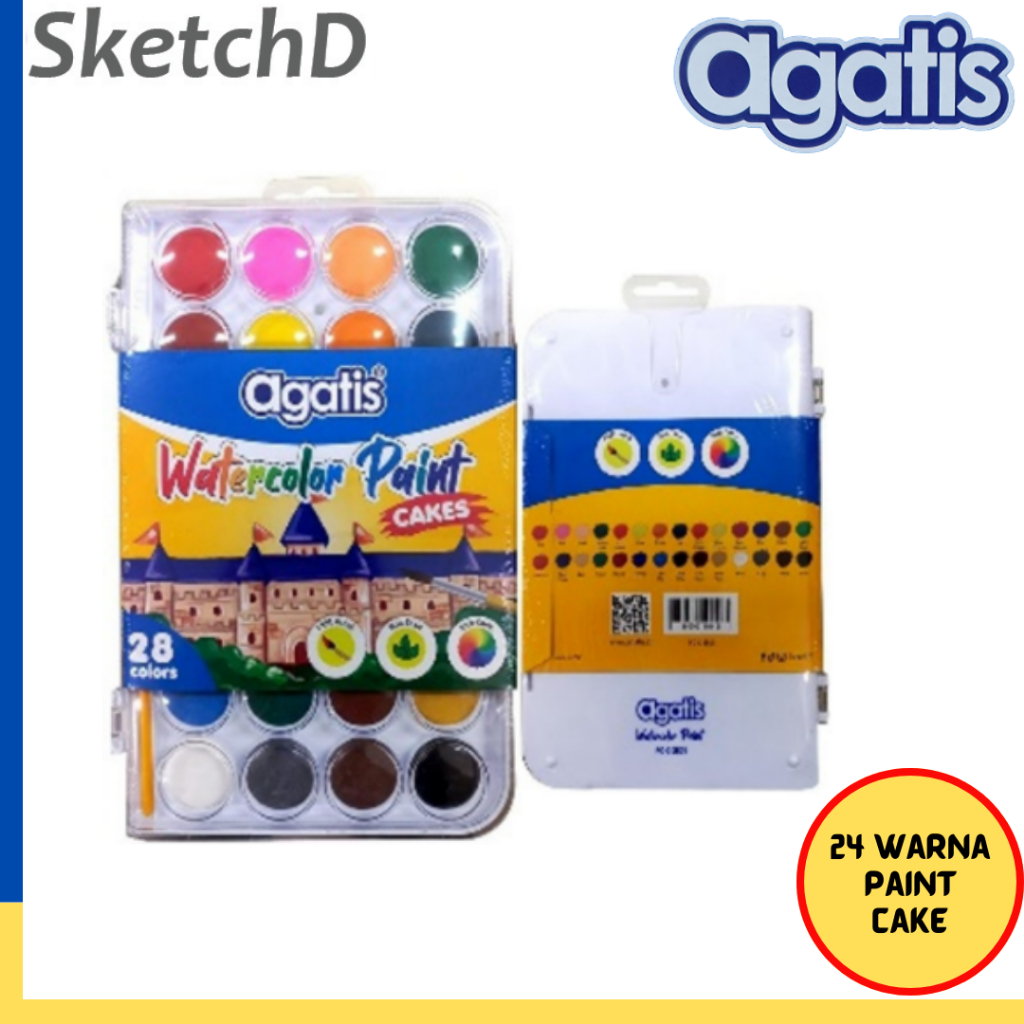 

Cat Air Lukis 28 Warna Agatis Water Color Paint Cake Aquarell Colour set