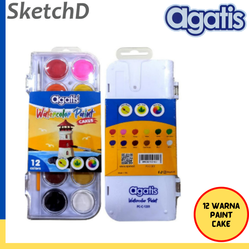 

Cat Air Lukis 12 Warna Agatis Water Color Paint Cake Aquarell Colour set