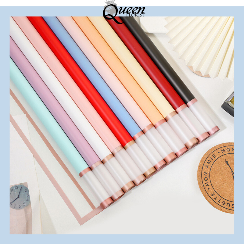 

20 LEMBAR Kertas Buket Double Frame Gold Cellophane Flower Wrapping 6132